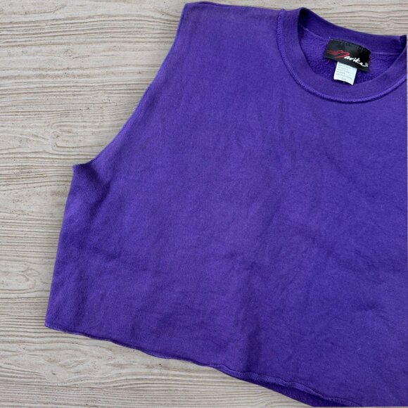 MARIKA Vintage 80s 90s Purple Crop Top Sleeveless Sweatshirt Active Athletic S/M - Picture 3 of 4